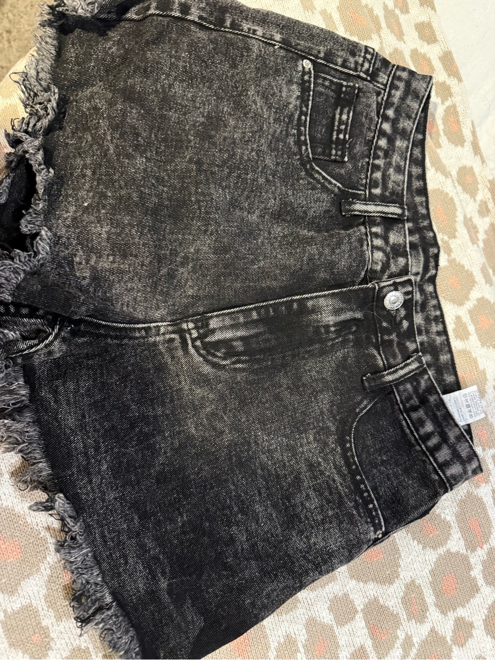 SHEIN Black Washed Denim Shorts with Frayed Hem